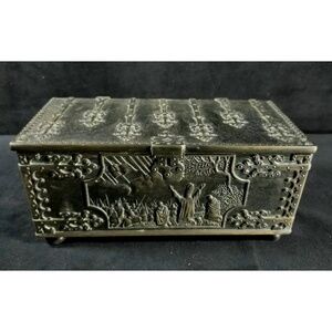 Antique Danish King Iron Art Bronzed Casket Trinket Chest Box Anno 1219